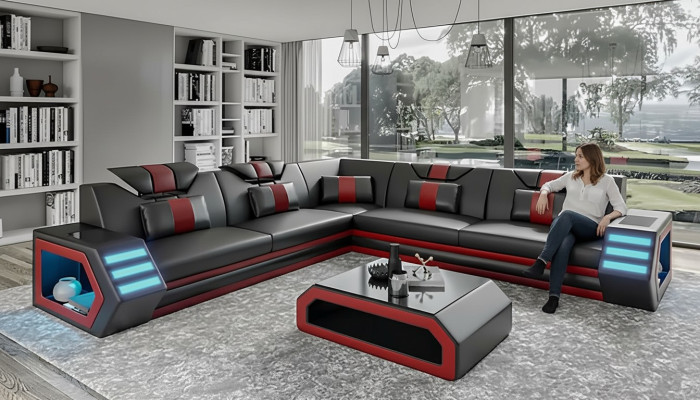 Ontwerp woonkamer hoekbank hoekbank meubels leren bekleding bank bank L-vorm + tafel