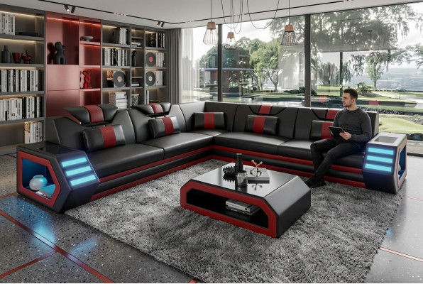 Leren bekleding ontwerp woonkamer hoekbank hoekbank bank bank L-vorm woonlandschap