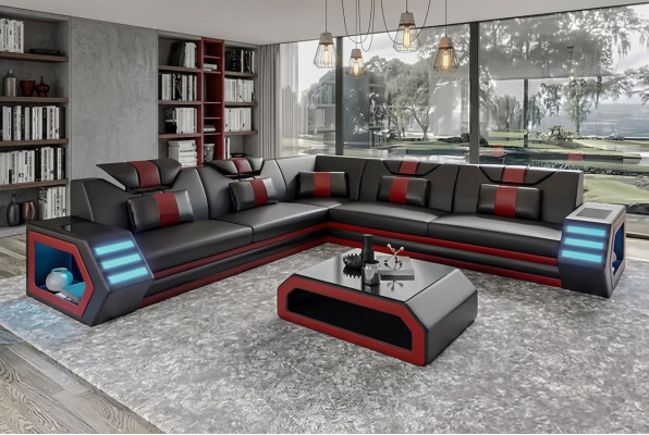 Leren bekleding ontwerp woonkamer hoekbank hoekbank bank bank L-vorm woonlandschap