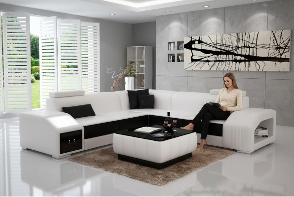Leren bekleding Ontwerp Hoekbank Bank Bank L Vorm Woonlandschap Woonkamer Hoekbank