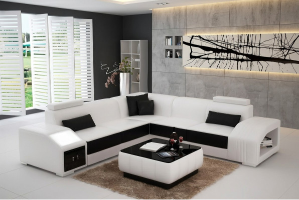 Leren bekleding Ontwerp Hoekbank Bank Bank L Vorm Woonlandschap Woonkamer Hoekbank