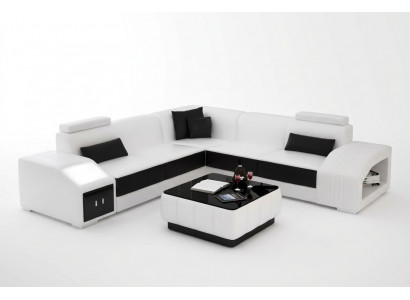 Leren bekleding Ontwerp Hoekbank Bank Bank L Vorm Woonlandschap Woonkamer Hoekbank