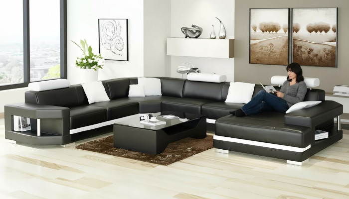 Ontwerp Moderne Woonkamer Hoekbank Meubels Hoekbank Lederen Beklede Bank