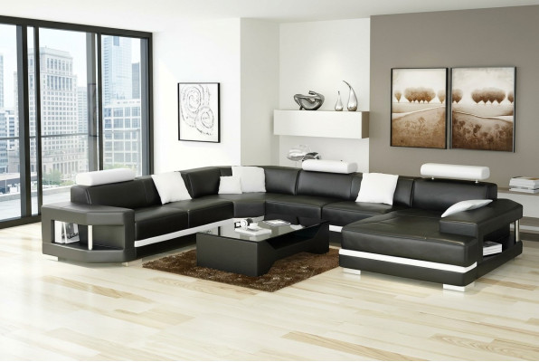 Ontwerp Moderne Woonkamer Hoekbank Meubels Hoekbank Lederen Beklede Bank