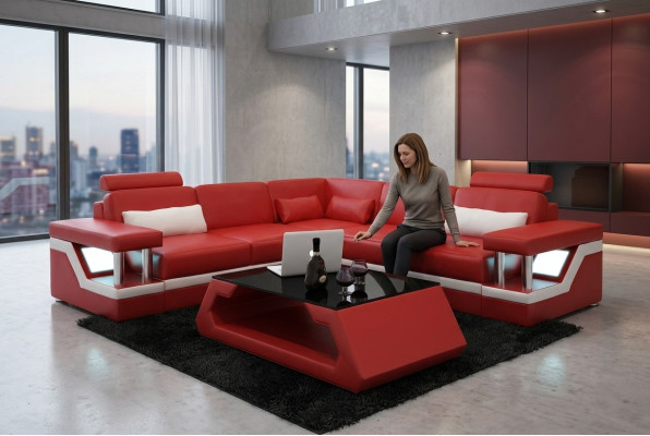 Hoekbank Ontwerp Hoekbank Woonkamer Meubels Leren Bekleding Bank Sofa