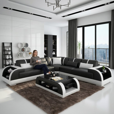 Ontwerp Bank Meubels Hoekbank Hoekbank Woonkamer Lederen Bekleding Bank