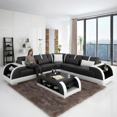 Ontwerp Moderne hoekbank woonkamer meubels Leren hoekbank met bekleding Bank