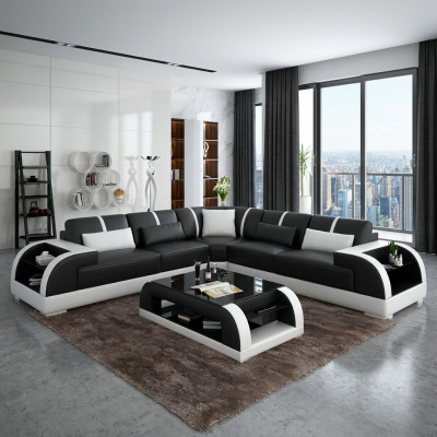 Ontwerp Moderne hoekbank woonkamer meubels Leren hoekbank met bekleding Bank