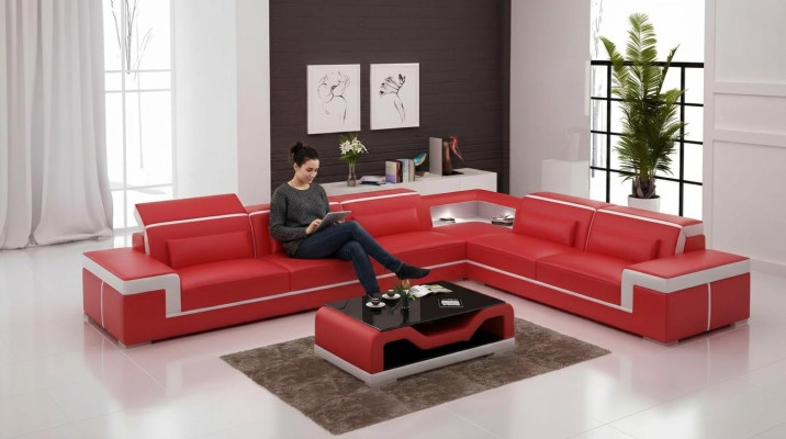 Ontwerp woonkamer hoekbank meubels hoekbank lederen bekleding bank bank L-vorm + tafel.