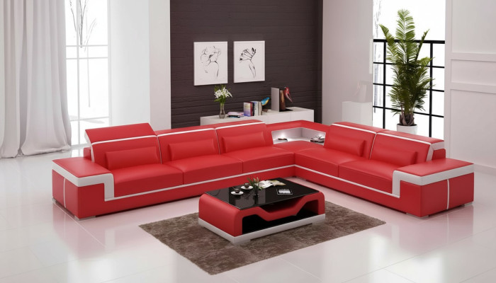 Ontwerp woonkamer hoekbank meubels hoekbank lederen bekleding bank bank L-vorm + tafel.