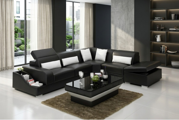 Ontwerp Moderne hoekbank L-vormige bank Woonkamer lederen bekleding Bank Bank