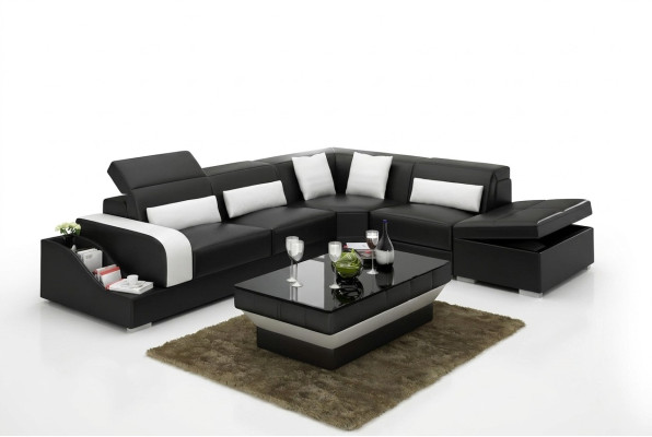 Ontwerp Moderne hoekbank L-vormige bank Woonkamer lederen bekleding Bank Bank