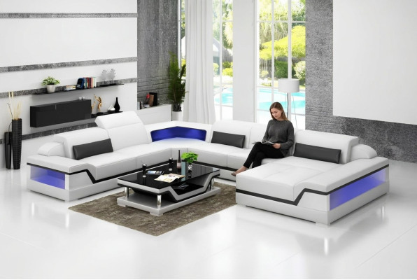 Leren hoekbank U-vorm Moderne bank Woonlandschap Leren bank.