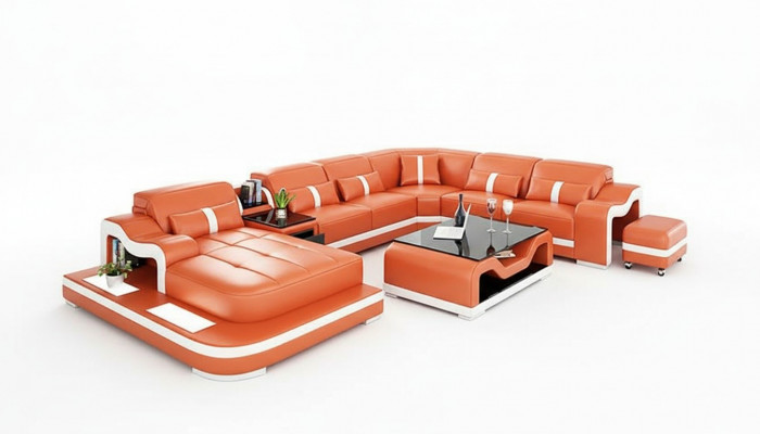 Ontwerp hoekbank U-vorm woonlandschap designerbank leren bank hoekbank stoffering.