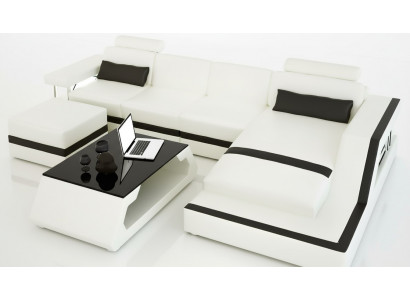 Leren hoekbank L-vorm Salontafel Puff Woonlandschap Moderne bank 3 delig nieuw Leer hoekbank L-vorm Salontafel Poef Woonsfeer Moderne bank 3-delig nieuw