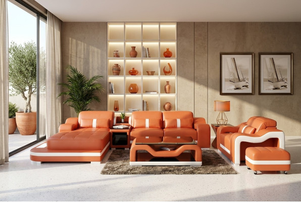 Moderne hoekbank L-vorm decoratieve fauteuil salontafel poef hoekbank gestoffeerd