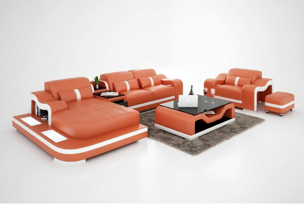 Moderne hoekbank L-vorm decoratieve fauteuil salontafel poef hoekbank gestoffeerd