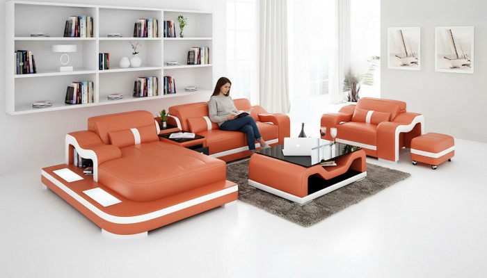 Designer Bank Hoekbank L Vorm Fauteuil Zitkussen Bekleding Woonlandschap Leren Bank