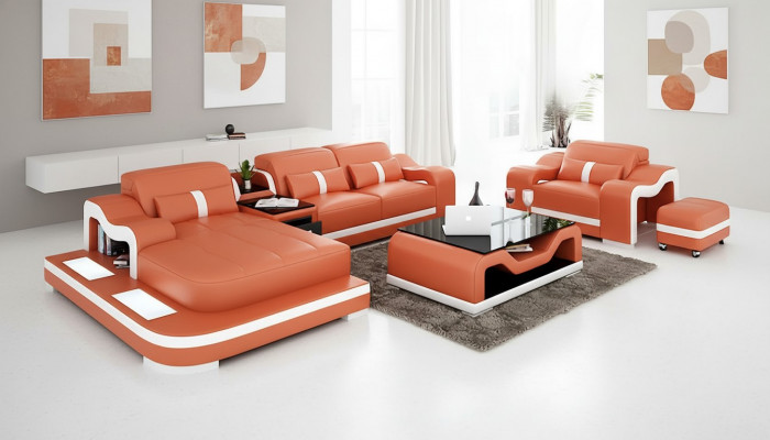 Designer Bank Hoekbank L Vorm Fauteuil Zitkussen Bekleding Woonlandschap Leren Bank