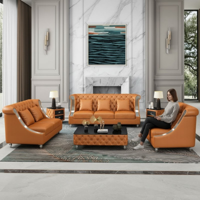 Ontwerp woonlandschap bankstel 3+2 zits leren bankstel woonkamer Chesterfield
