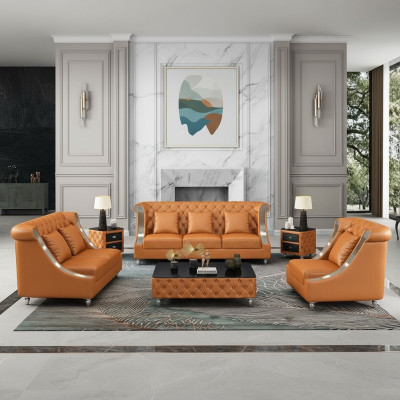 Ontwerp woonlandschap bankstel 3+2 zits leren bankstel woonkamer Chesterfield