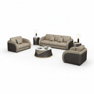 Set van 6-delig leren designbankstel met salontafel.