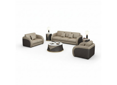 Set van 6-delig leren designbankstel met salontafel.