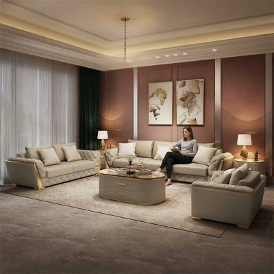 Ontwerp woonlandschap bankstel 3+2 zits leren bank woonkamer