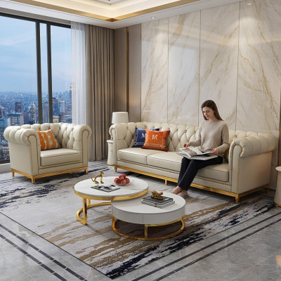 Ontwerp woonlandschap bankstel 3+1-zits Leren bank Woonkamer