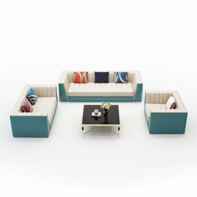 Leren bank Bank Bank Bekleding 321-zitsbank Salontafel 2x Bijzettafel 6-delig Nieuw