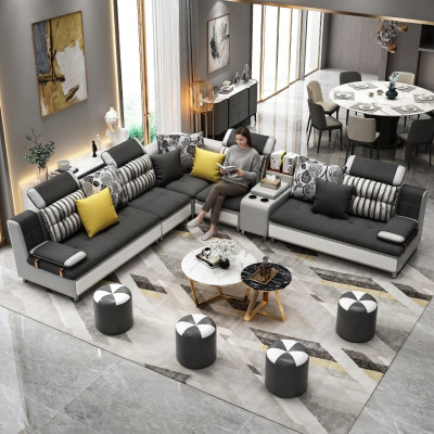 Hoekbank L-vorm Moderne bank Leren bank Kussen woonlandschap Design Bankstel Nieuw