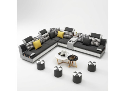 Hoekbank L-vorm Moderne bank Leren bank Kussen woonlandschap Design Bankstel Nieuw