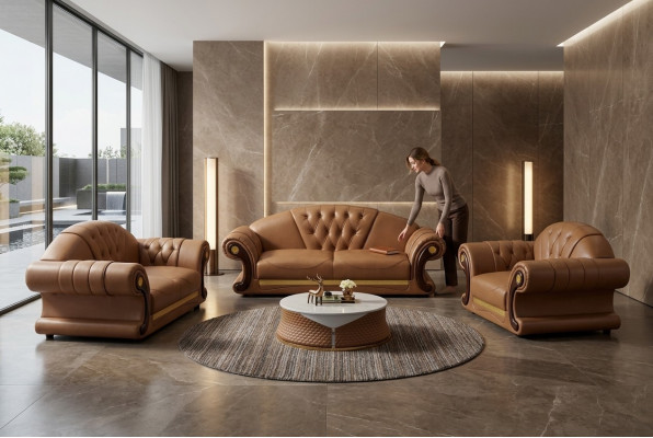 Chesterfield Bank Bank Bekleed Bank 3-zitsbank Decoratie Bekleed Leer Nieuw
