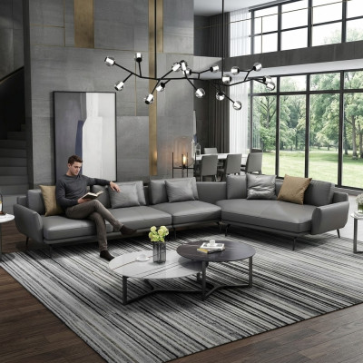 Leren gestoffeerde design hoekbank bank bank L-vorm woonlandschap woonkamer