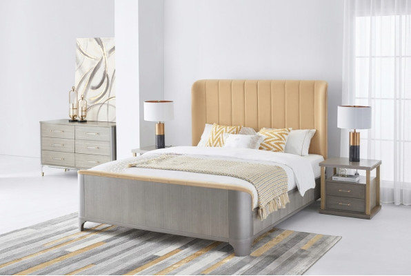 Slaapkamer set Bed Nachtkastje Ontwerp Modern Bedden Groep Leer 3-delig.