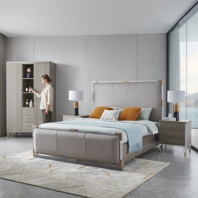 Luxe slaapkamer meubels bed 2x nachtkastje set bedden Dubai hotel meubels
