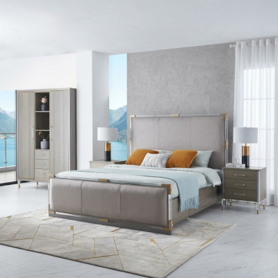 Luxe slaapkamer meubels bed 2x nachtkastje set bedden Dubai hotel meubels