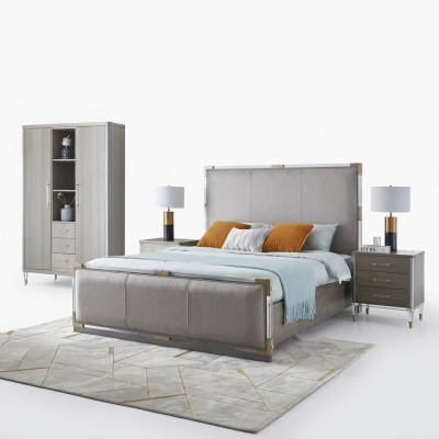 Luxe slaapkamer meubels bed 2x nachtkastje set bedden Dubai hotel meubels