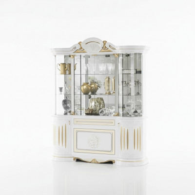 Vitrine Italiaanse meubels Woonkamerkast Wit Goud Glazen vitrinekasten Nieuw