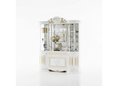 Vitrine Italiaanse meubels Woonkamerkast Wit Goud Glazen vitrinekasten Nieuw
