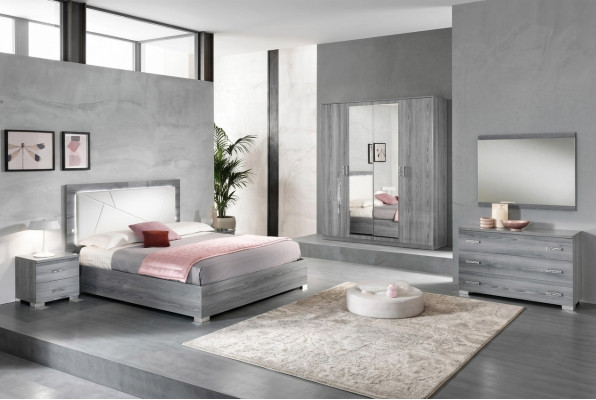 Slaapkamer set Bed 2x nachtkastje Commode Spiegel Kledingkast 6-delig meubel