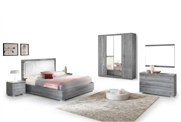Slaapkamer set Bed 2x nachtkastje Commode Spiegel Kledingkast 6-delig meubel