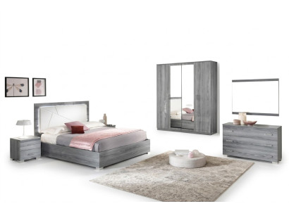 Slaapkamer set Bed 2x nachtkastje Commode Spiegel Kledingkast 6-delig meubel