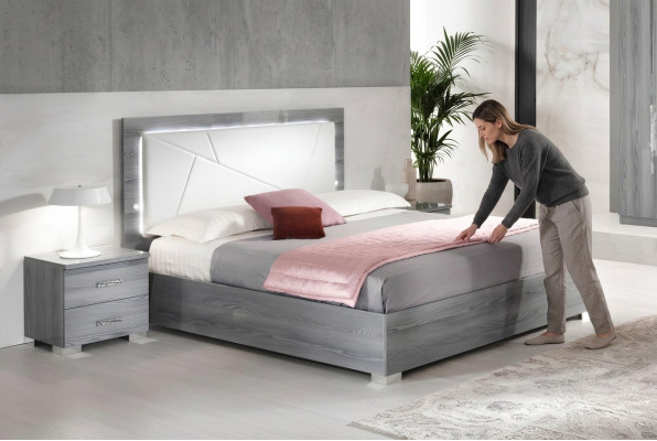 Slaapkamer 3-delig set Bed 2x Nachtkastje Console Bedden Dubbel Hotel Bekleding