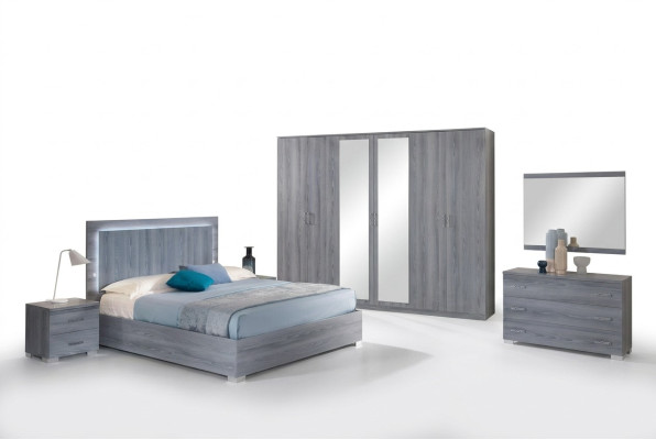 Meubelslaapkamerset Bed 2x Nachtkastje Commode Spiegel Kledingkast 6-delig.