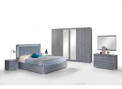 Meubelslaapkamerset Bed 2x Nachtkastje Commode Spiegel Kledingkast 6-delig.