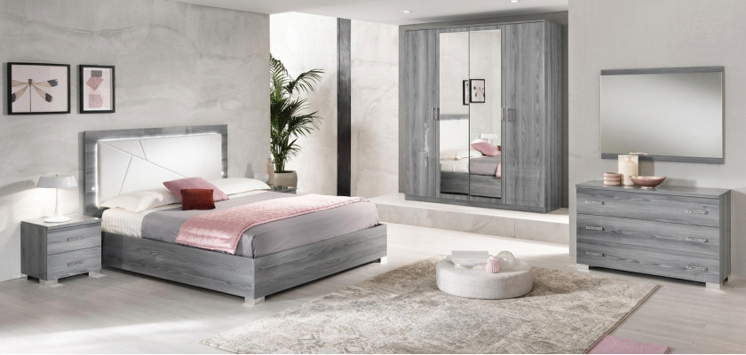 Italiaanse meubels 4-delige slaapkamerset Bed 2x nachtkastje Kledingkast Nieuw
