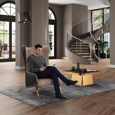 Fauteuil 74 x 90 cm Bank Bekleding Ontwerper Leer 1-Zits Zitting