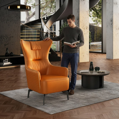 Oranje leren fauteuil 76 x 80 cm Luxe ontwerp meubilair