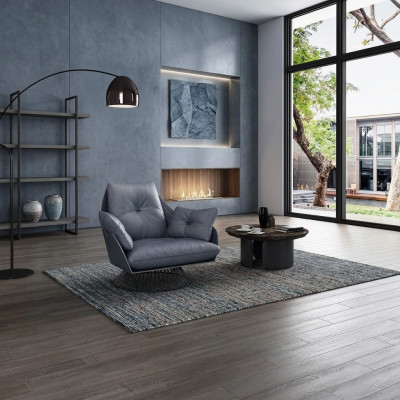 Fauteuil Ontwerp Grijs Metaal Relax Club Lounge Eenpersoons Gestoffeerd Stof Leer
